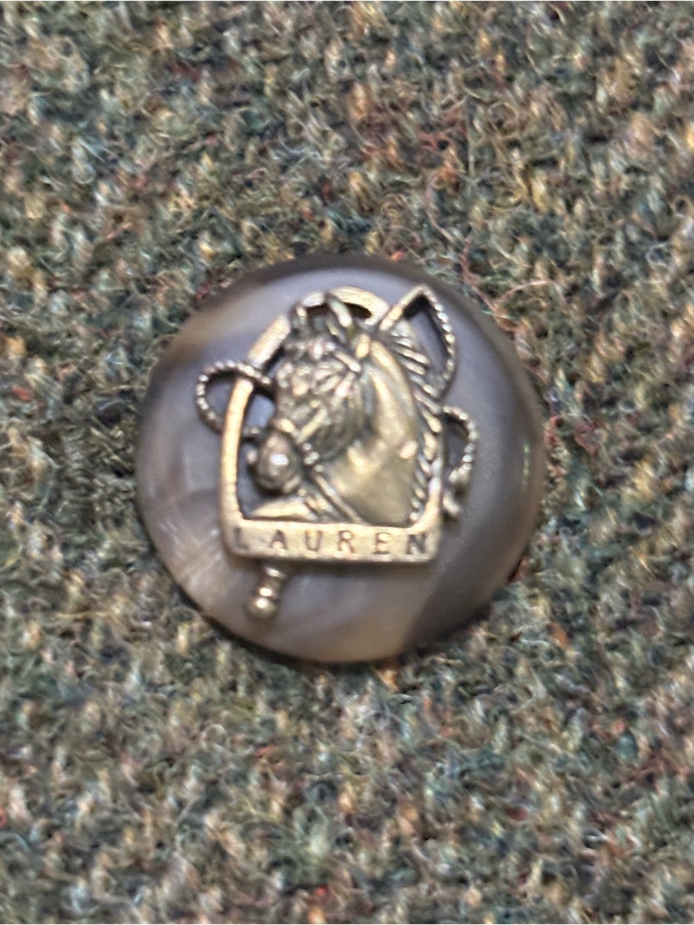 Lauren Ralph Lauren Olive Green Equestrian Herringbone Wool Blazer Size 14 EUC - Picture 6 of 16